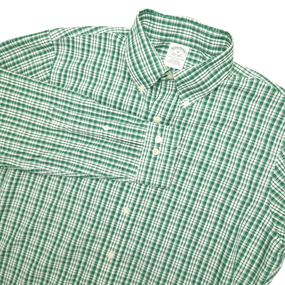 Brooks Brothers Shirt Mens M Green Check Long Sleeve Button Down Non-Iron